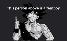 a black and white drawing of a cartoon character with the caption this person above is a femboy .