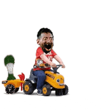 a cartoon of a man with a beard wearing a red shirt and a hat .
