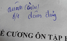 a piece of paper with blue writing on it that says " quan canu "
