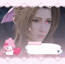 a picture of a girl with a speech bubble that says aerith on it