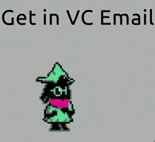 a pixel art of a cat holding a gun with the words get in vc email