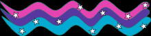 a pink , blue and purple wave with white stars on a black background .
