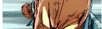 a close up of a man 's face with a fist in the air .