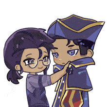 a cartoon drawing of a boy adjusting another boy 's collar