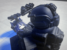 a computer generated image of a person with a helmet and headphones