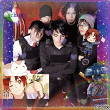 a group of young men are posing for a picture with a purple background and the word picmix on the bottom