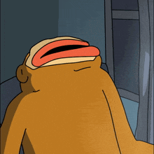 a close up of a cartoon monkey with a red lip