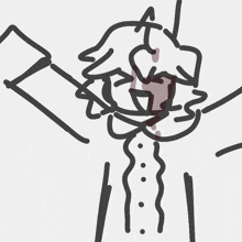 a black and white drawing of a person with a sword in their hand