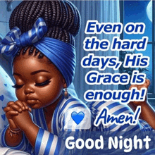 a little girl is praying with her eyes closed and her hands folded .