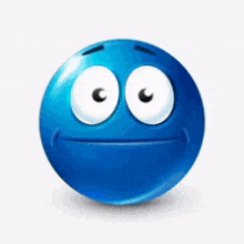 a blue smiley face with big eyes and hands
