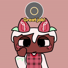 a cartoon character with a donut on top of his head and the words great job