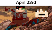 a cartoon of a man sitting on a rock with the date april 23rd on the bottom