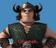 a cartoon character is wearing a helmet and says oh yeah