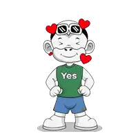 a cartoon character wearing sunglasses and a green shirt that says yes