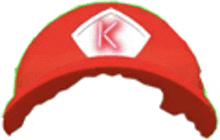 a red baseball cap with a white k on it