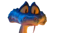 a close up of a cartoon snake with big eyes