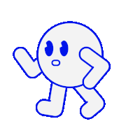 a blue and white drawing of a person with a surprised look on their face