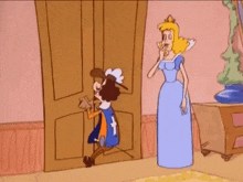 a cartoon of a princess in a blue dress