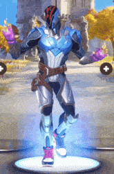 a video game character is standing on a platform with a plus sign in the corner