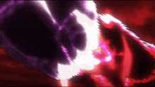 a purple and red lightning bolt is coming out of a person 's mouth in a dark room .