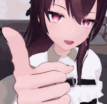 a cartoon girl is giving a thumbs up sign