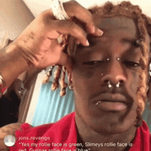 a close up of a man 's face with jons revenge written on the bottom right
