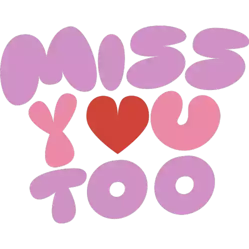 Miss You Too Red Heart In The Middle Of Miss You Too In Purple And Pink Bubble Letters Sticker - Miss You Too Red Heart In The Middle Of Miss You Too In Purple And Pink Bubble Letters I Miss You Stickers