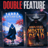 a book by john stax called mostly dead sits next to a book by foby woby