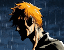 a drawing of a man standing in the rain with his hand on his face