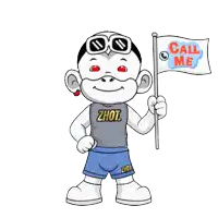 a cartoon character holding a flag with the words call me on it