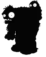 a black and white silhouette of a cartoon character with big eyes .