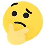 a yellow smiley face with a hand on it 's chin .