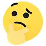 a yellow smiley face with a hand on it 's chin .