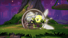 a cartoon character with a yellow mane is surrounded by a shield