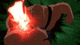 a cartoon character with a red light coming from his fist
