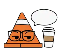 a cartoon of a traffic cone with glasses and a cup of coffee