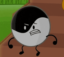 a black and white circle with arms and legs