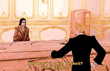 a man in a suit is talking to another man in a suit in a video game .