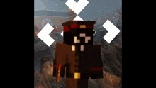a minecraft character is standing in front of a flag with the letter l on it