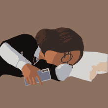 a person wearing glasses and a black shirt that says " paradise "