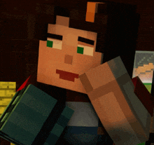 a close up of a minecraft character with a book in his hand
