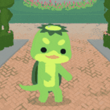 a cartoon turtle with a heart in its mouth