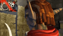 a cartoon character with horns is wearing a red scarf around his neck .