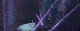 a pixel art of a girl with blue hair and a purple background .