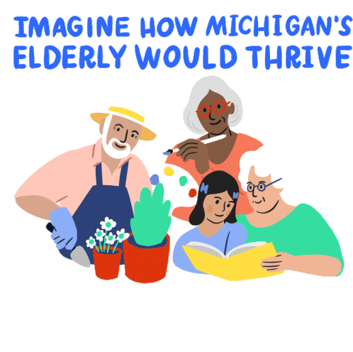 Imagine How Michigans Elderly Would Thrive If The Rich Contributed What They Owe Us Sticker - Imagine How Michigans Elderly Would Thrive If The Rich Contributed What They Owe Us Taxes Stickers