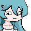 a pixel art drawing of a girl with blue hair and a cat ear .