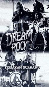 a poster for a band called dream rock shows a man singing into a microphone