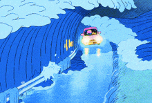 a cartoon drawing of a car driving through a tunnel