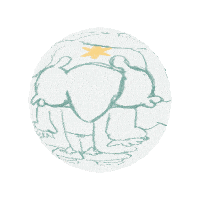 a drawing of two elephants with a yellow star on their heads