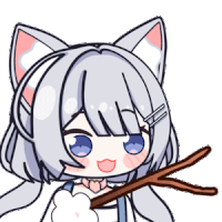 a cartoon girl with a cat ear is holding a stick